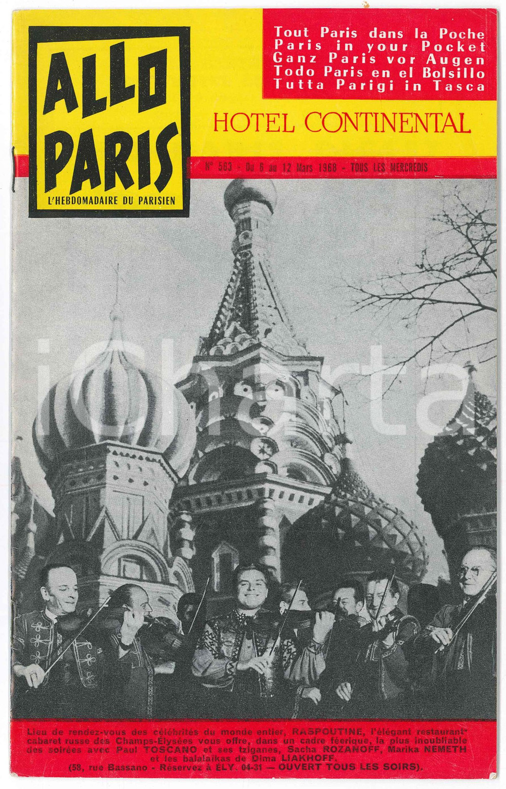 Giornale, rivista storica 1968 ALLO PARIS n. 563 Hebdomadaire du Parisien  Paul TOSCANO et ses tziganes 1