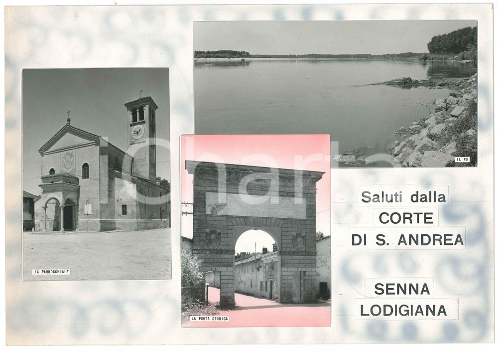 Stampa, bozzetto originale 1965 ca SENNA LODIGIANA Vedutine frazione CORTE SANT ANDREA Bozzetto cartolina 1