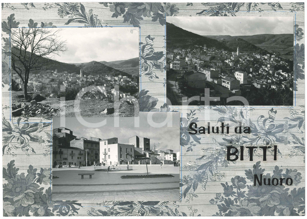 Stampa, bozzetto originale 1965 ca SARDEGNA BITTI NU Vedutine  Piazza ASPRONI Bozzetto per cartolina 1