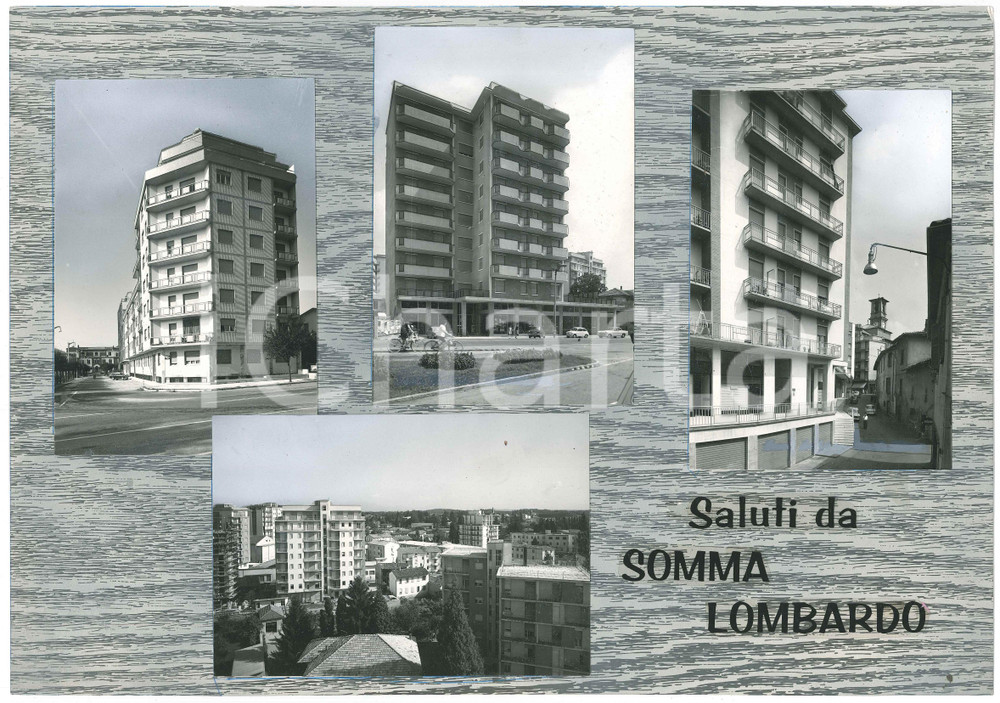 Stampa, bozzetto originale 1965 ca SOMMA LOMBARDO VA Vedutine  Palazzi Bozzetto cartolina 1