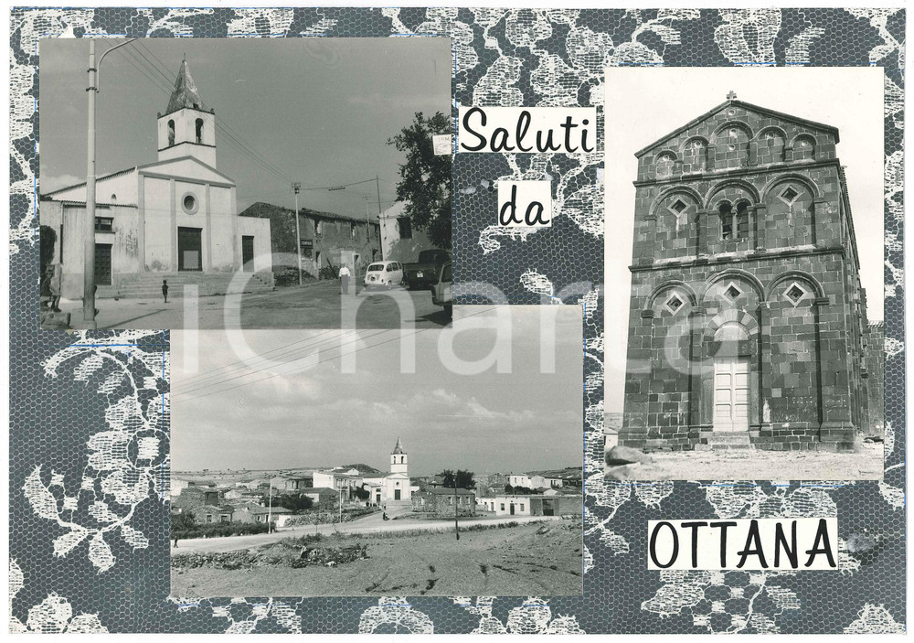 Stampa, bozzetto originale 1965 ca SARDEGNA OTTANA NU Vedutine  Chiesa S. Nicola Bozzetto per cartolina 1