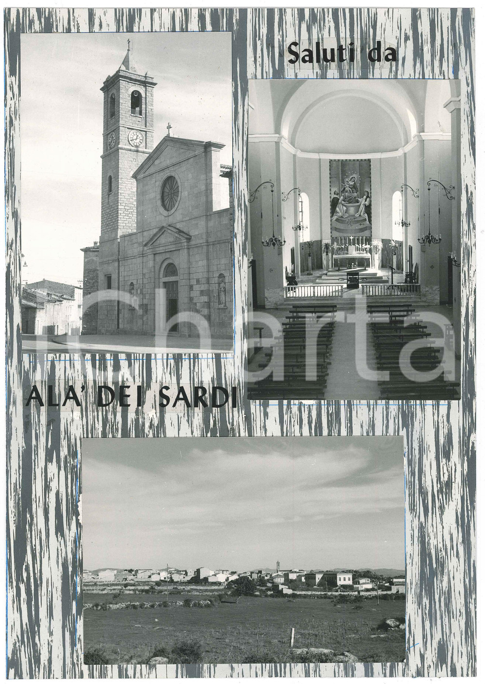 Stampa, bozzetto originale 1965 ca ALA  DEI SARDI SS Vedutine  Chiesa Sant Agostino  Bozzetto cartolina 1