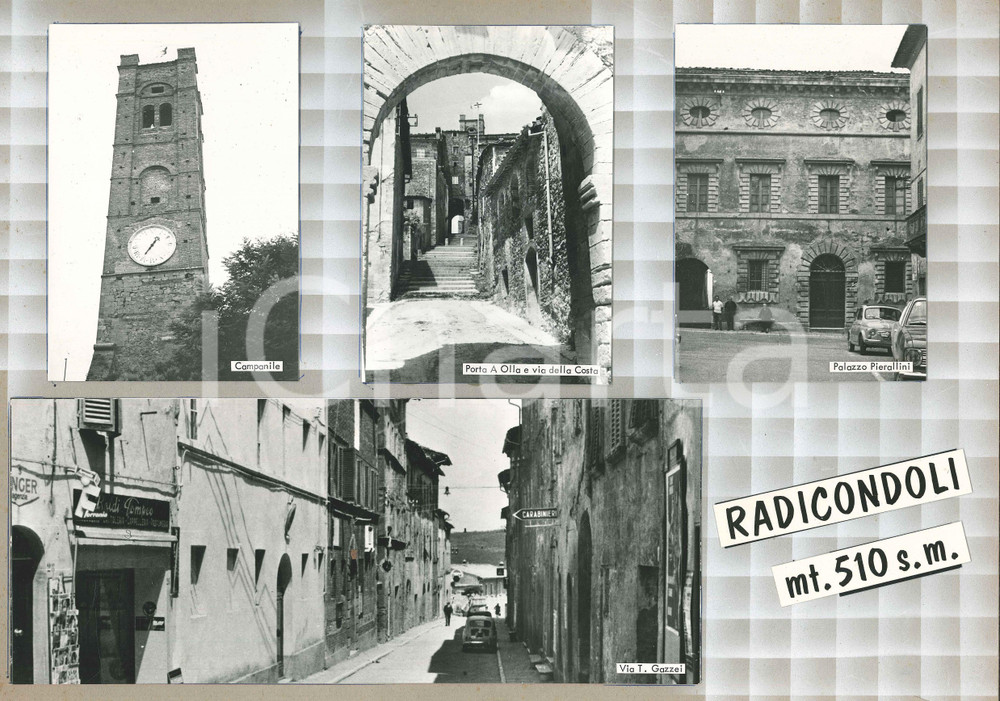 Stampa, bozzetto originale 1965 ca RADICONDOLI SI Vedutine  Palazzo PIERALLINI Bozzetto cartolina 1
