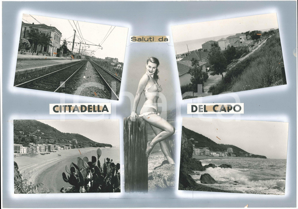 Stampa, bozzetto originale 1965 ca CITTADELLA DEL CAPO  Vedutine con stazione  Bozzetto per cartolina 1