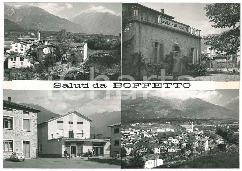 1965 ca BOFFETTO / PIATEDA (SO) Vedutine - Asilo GUICCIARDI - Bozzetto cartolina Bozzetto preparatorio per cartolina postale. Collage su cartoncino. GOOD/buono  Formato: 30x21 cm originale e autentica 1