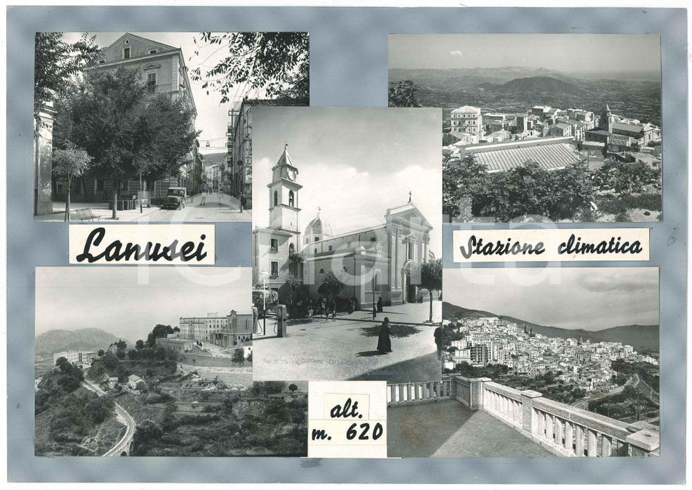 Stampa, bozzetto originale 1965 ca SARDEGNA LANUSEI Vedutine  Cattedrale  S. Eusebio Bozzetto cartolina 1