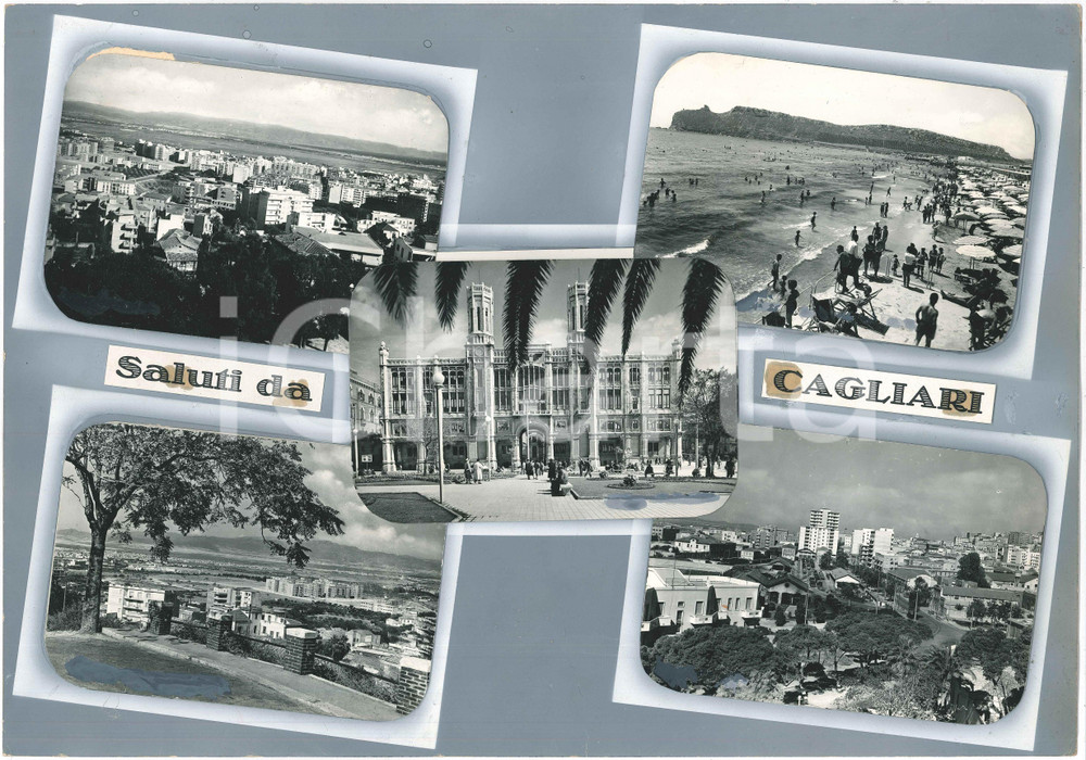 Stampa, bozzetto originale 1965 ca SARDEGNA CAGLIARI Vedutine  Palazzo Civico  Bozzetto per cartolina 1