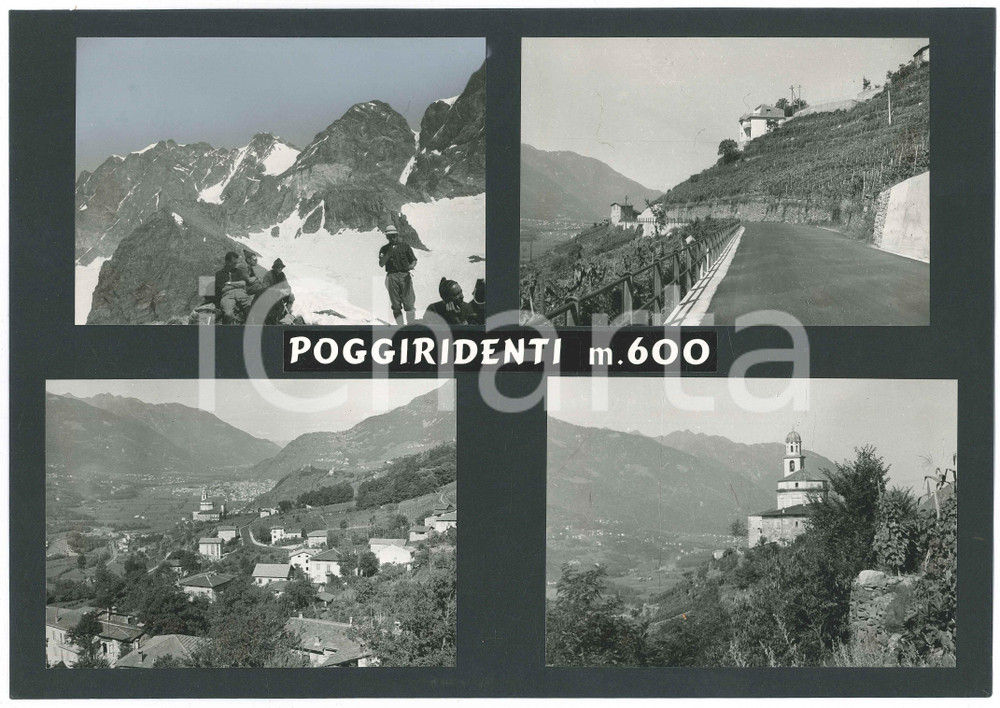Stampa, bozzetto originale 1965 ca POGGIRIDENTI SO Vedutine  Alpinisti  Bozzetto per cartolina 1