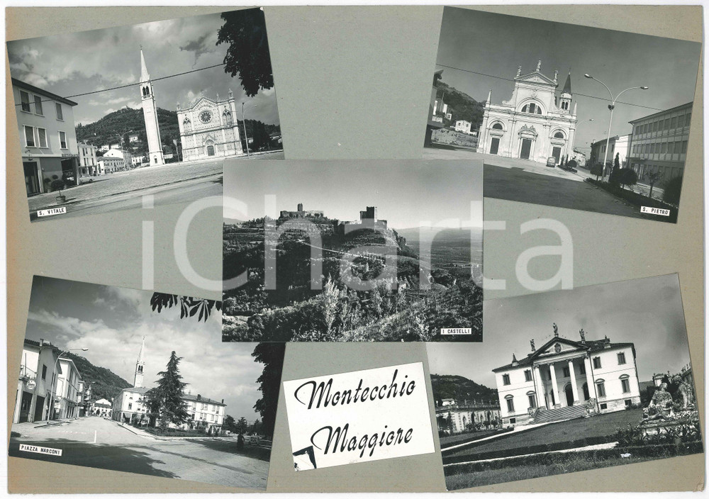 Stampa, bozzetto originale 1970 ca MONTECCHIO MAGGIORE Vedutine  Castelli  Bozzetto per cartolina 1