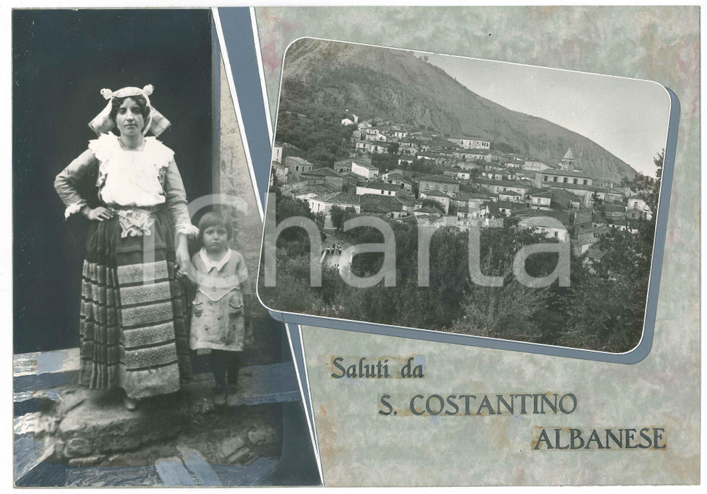 Stampa, bozzetto originale 1960 ca SAN COSTANTINO ALBANESE PZ Vedutine  Folklore Bozzetto cartolina 1