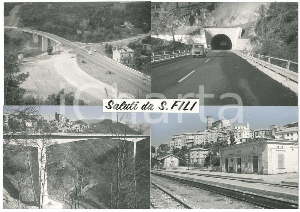 Stampa, bozzetto originale 1965 ca SAN FILI CS Vedutine  Stazione  Viadotto Bozzetto per cartolina 1