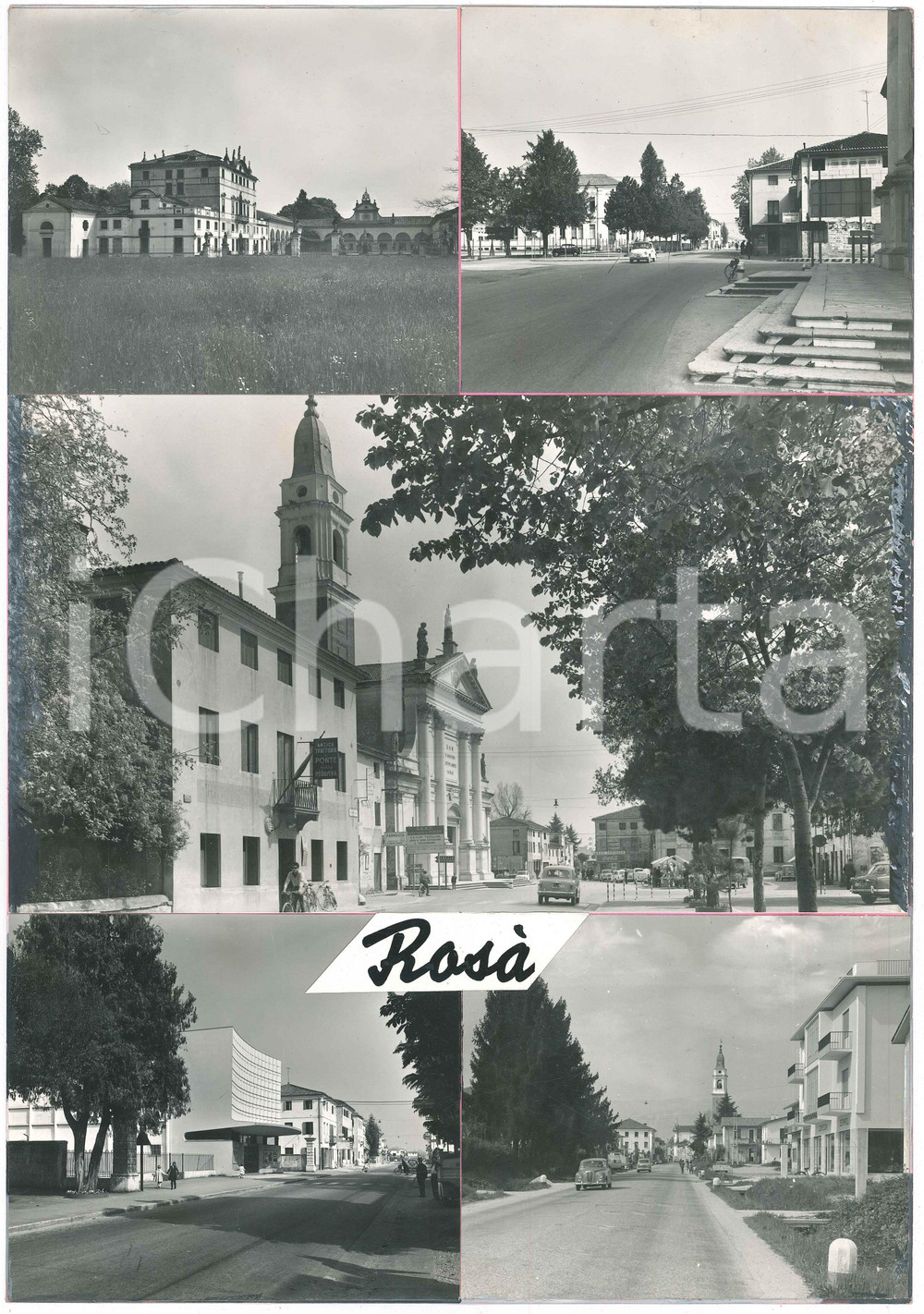 Stampa, bozzetto originale 1965 ca ROSA  VI Vedutine  Villa DOLFIN BOLDU   Duomo Bozzetto cartolina 1