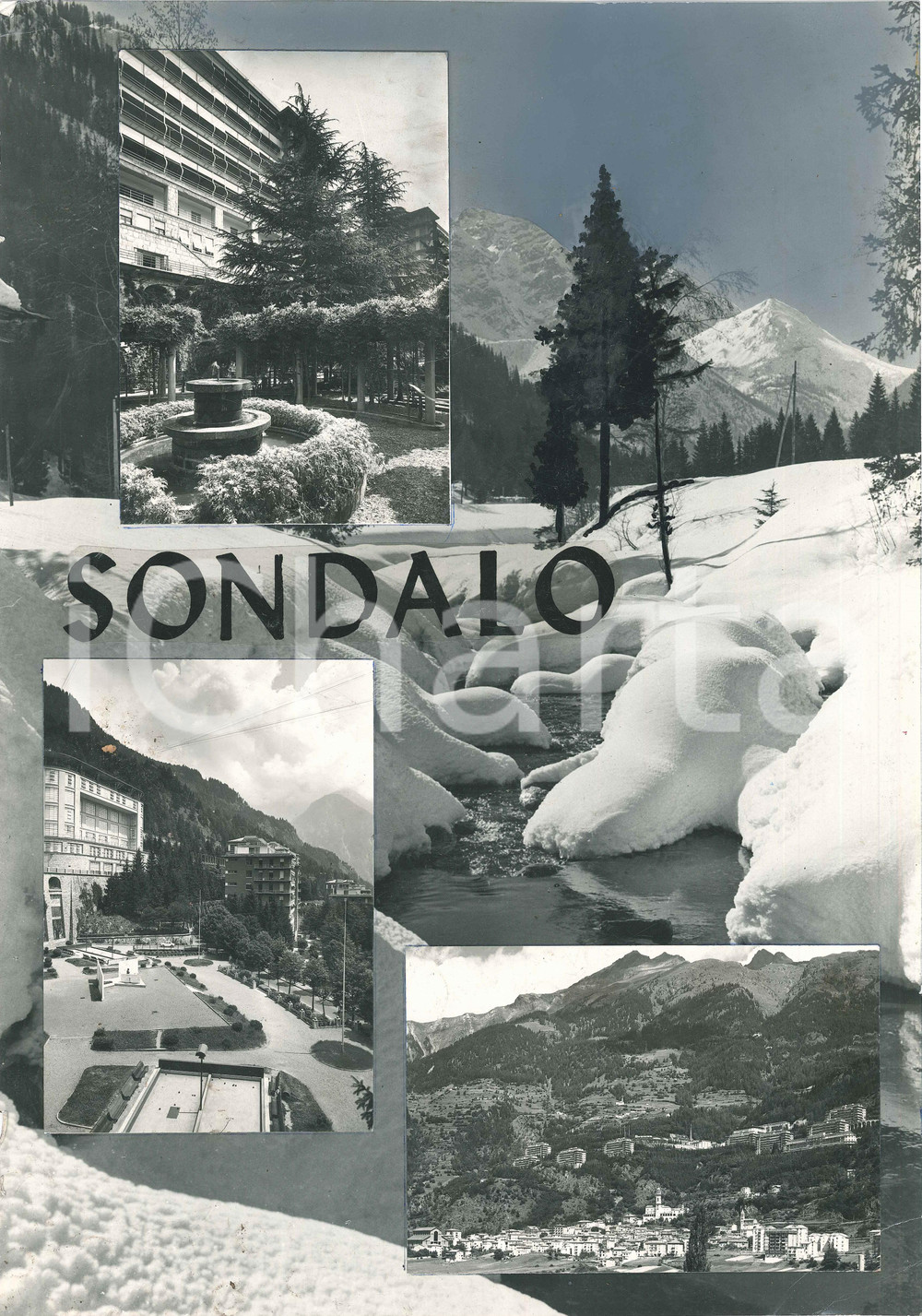Stampa, bozzetto originale 1960 ca SONDALO SO Vedutine  Alberghi  Bozzetto cartolina 29x41 cm 1