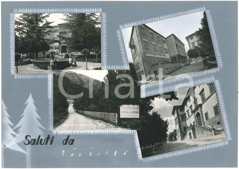 Stampa, bozzetto originale 1965 ca CARPEGNA Vedutine  Tenuta  Palazzo dei Principi  Bozzetto cartolina 1