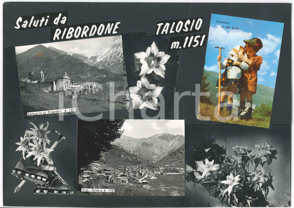 Stampa, bozzetto originale 1960 ca RIBORDONE / TALOSIO  Vedutine  Santuario PRASCONDU  Bozzetto cartolina 1