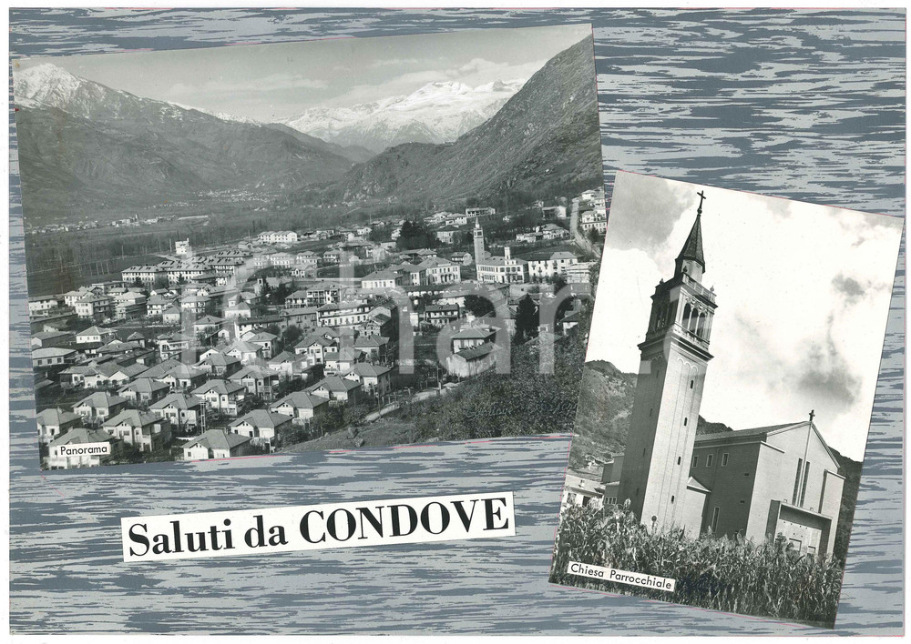 Stampa, bozzetto originale 1965 ca CONDOVE TO Vedutine con chiesa parrocchiale Bozzetto per cartolina 1