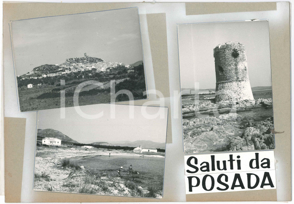 Stampa, bozzetto originale 1965 ca SARDEGNA POSADA  Vedutine Torre S. Giovanni Bozzetto per cartolina 1