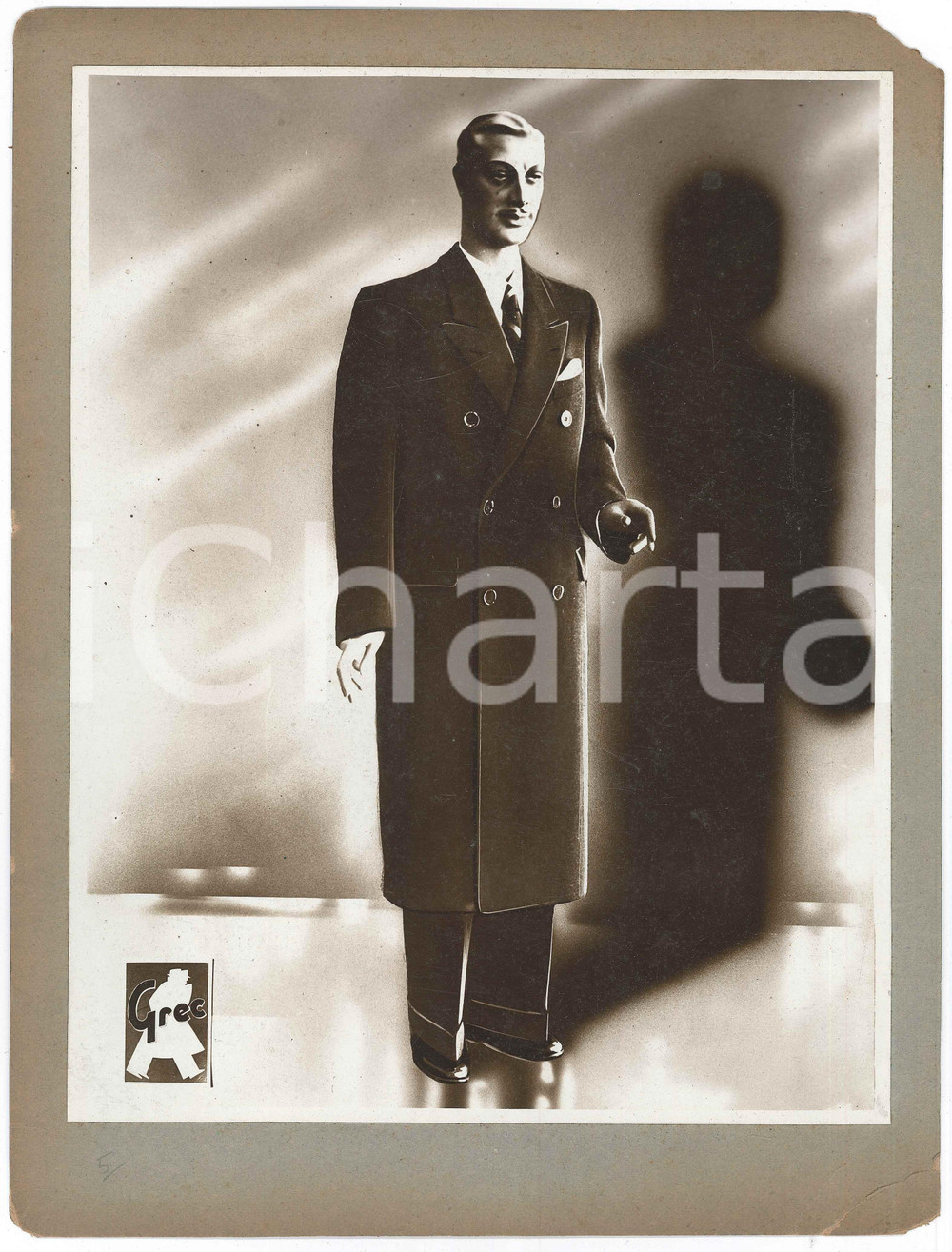 Materiale pubblicitario d’epoca 1950 ca MODA UOMO ITALIA  Soprabito GREC Modello BRA Pubblicitario 26x35 cm 1