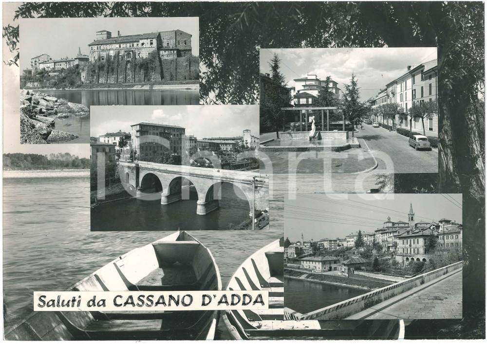 Stampa, bozzetto originale 1960 ca CASSANO D ADDA MI Vedutine con il castello Bozzetto per cartolina 1