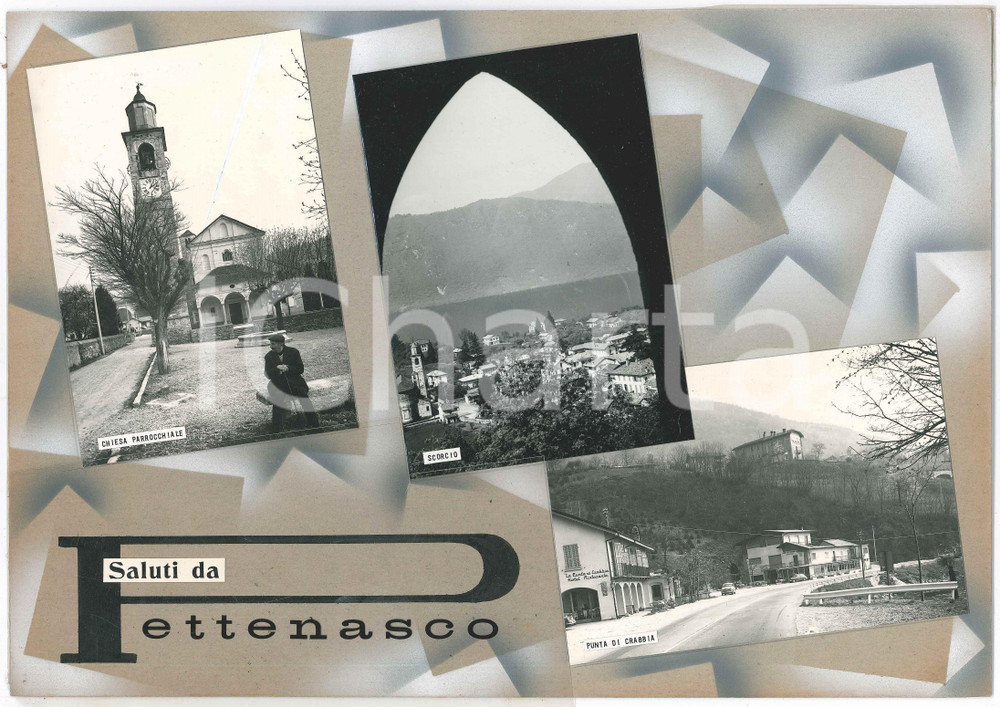 Stampa, bozzetto originale 1965 ca PETTENASCO NO Vedutine Hotel PUNTA DI CRABBIA Bozzetto per cartolina 1