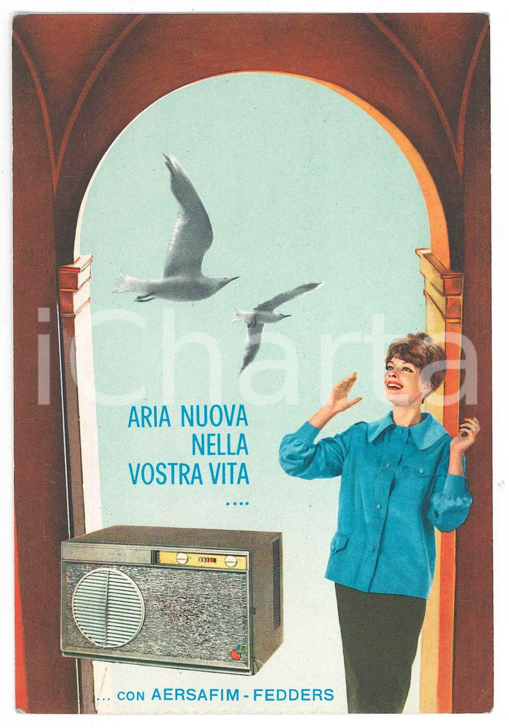 Materiale pubblicitario d’epoca 1970 ca Ditta AERSAFIMFEDDERS  Condizionatori  Cartolina pubblicitaria 1