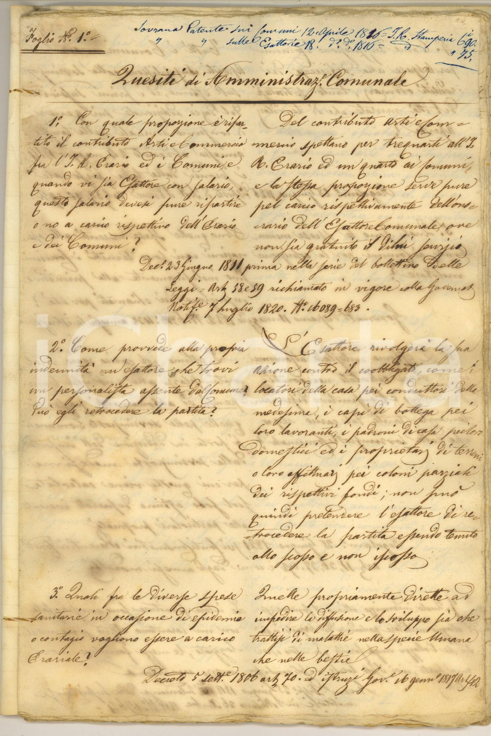 Documento originale, autentico 1840 ca ITALIA Quesiti per esami di computisteria  Manoscritto 30 pp. 1