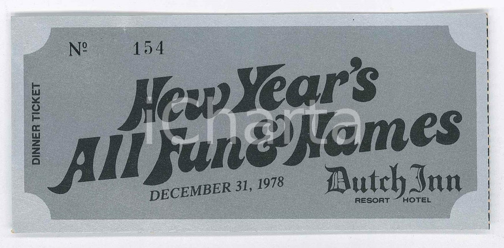 Oggetto da collezione cartaceo 1978 LAKE BUENA VISTA FLORIDA DUTCH INN Resort Hotel  Ticket New Year s Party 1
