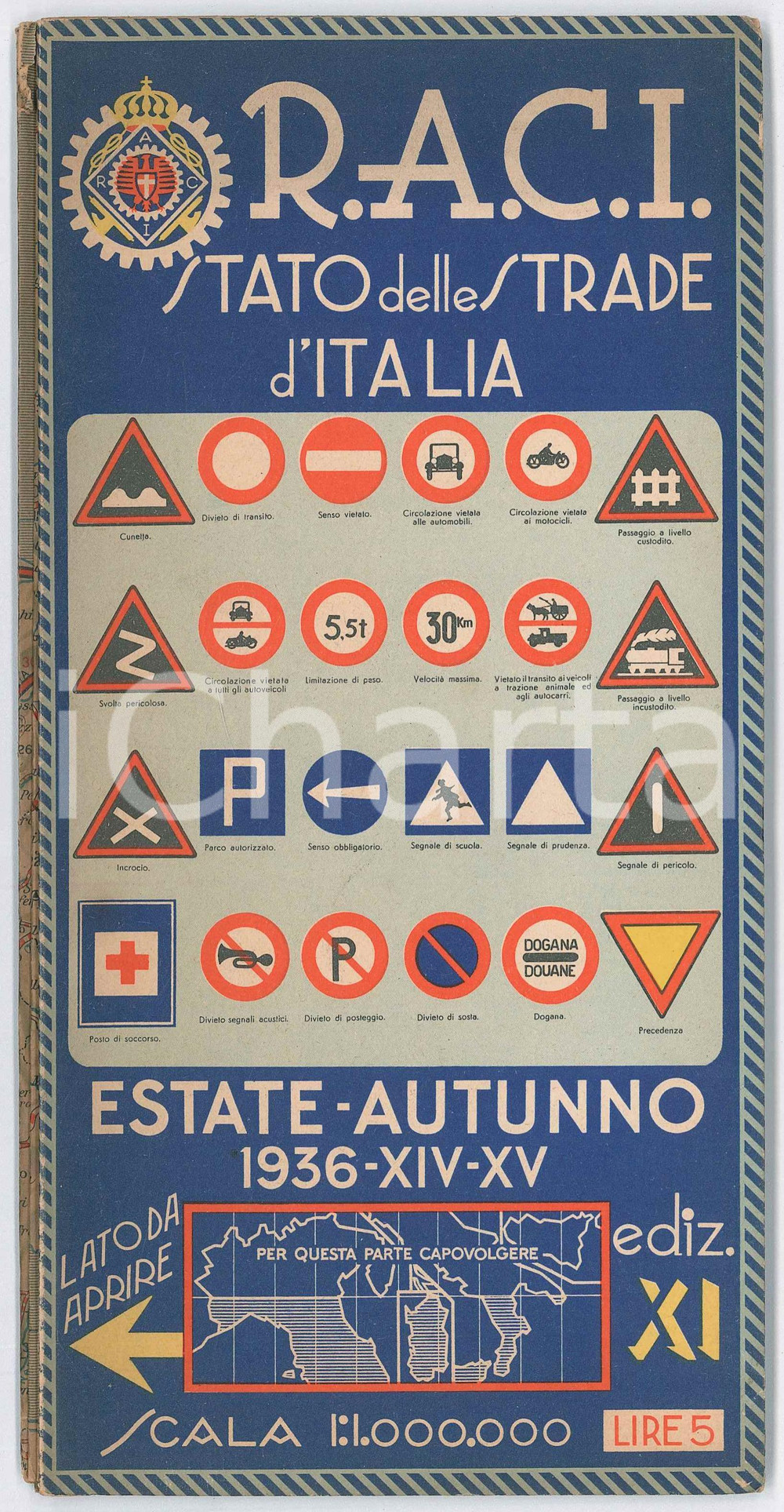 Materiale pubblicitario d’epoca EstateAutunno 1936 RACI Carta automobilistica d Italia ESSO SHELL 1