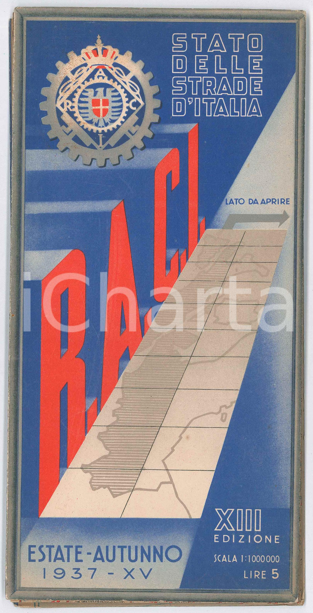 Materiale pubblicitario d’epoca EstateAutunno 1937 RACI Carta automobilistica d Italia ESSO SHELL 1