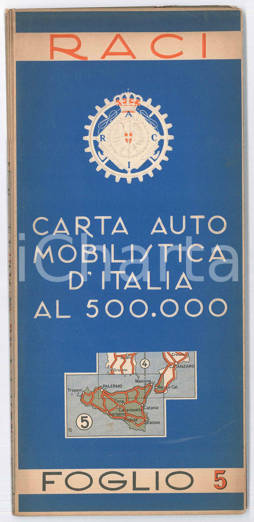Materiale pubblicitario d’epoca 1939 RACI Carta automobilistica d Italia  Foglio 5 SICILIA PIRELLI AGIP 1