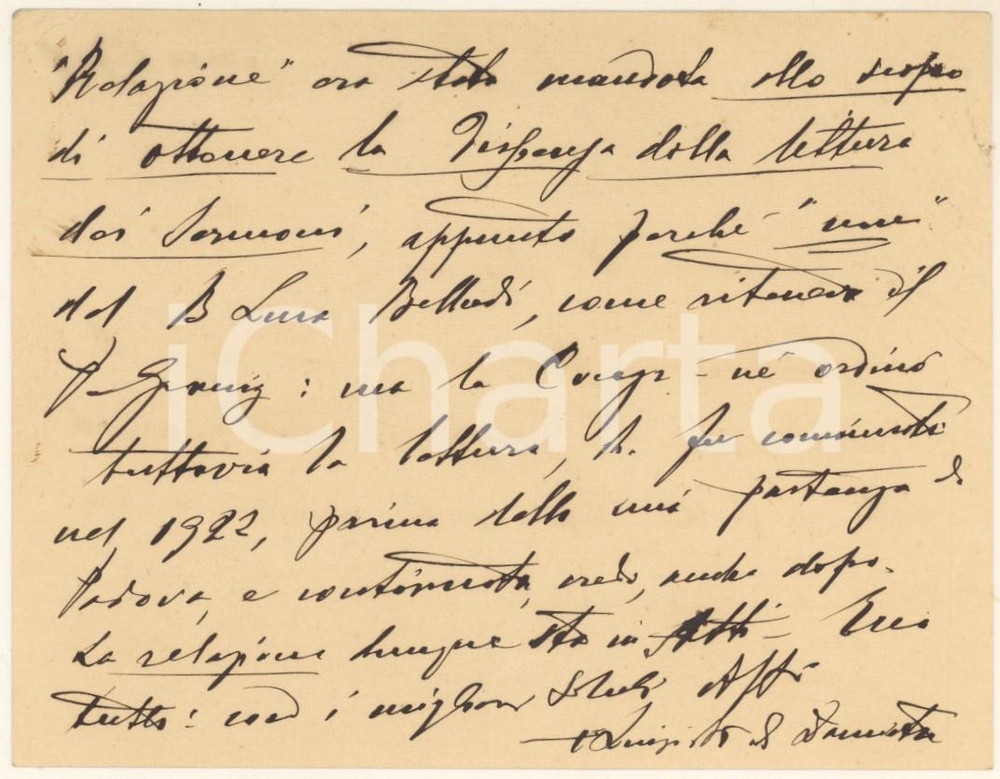 Autografo originale 1926 ROMA S. PIETRO Biglietto mons. Luigi PELLIZZO su lettura sermoni AUTOGRAFO 1