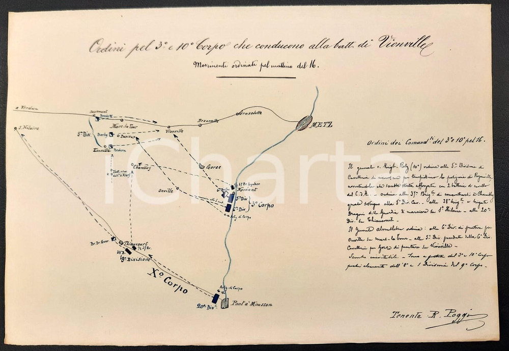 1893 SCUOLA DI GUERRA Ten. Ruggero POGGI - Battaglia VIONVILLE 1870 - Ordini