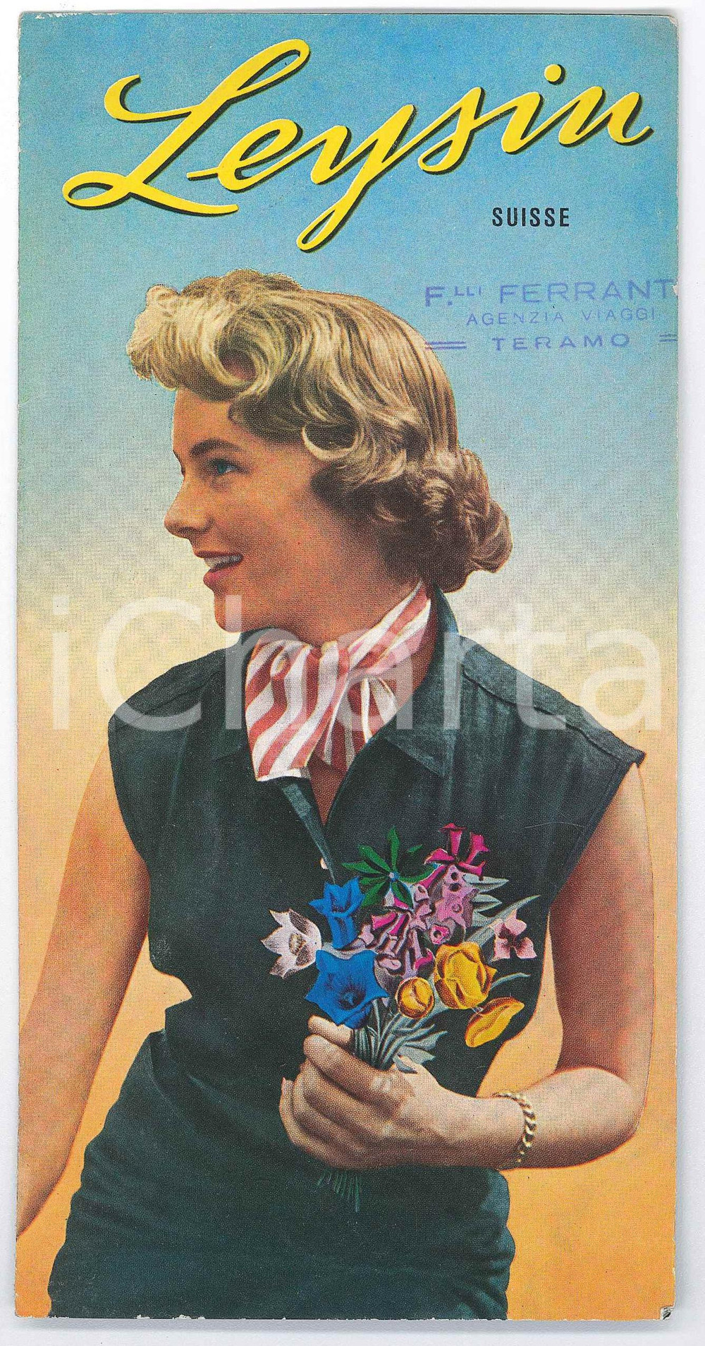 Materiale pubblicitario d’epoca 1955 ca TOURISM  LEYSIN SUISSE  Illustrated brochure French 1