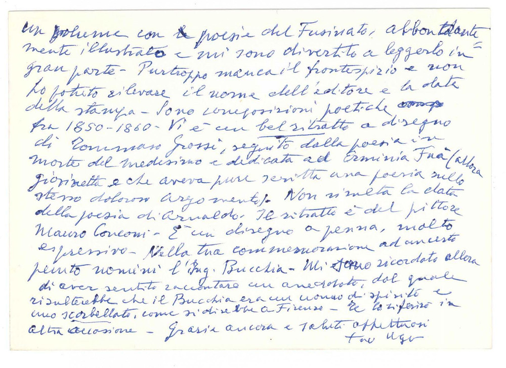 Autografo originale 1968 FIRENZE Biglietto Ugo STOPPATO  Commemorazione Arnaldo FUSINATO Autografo 1