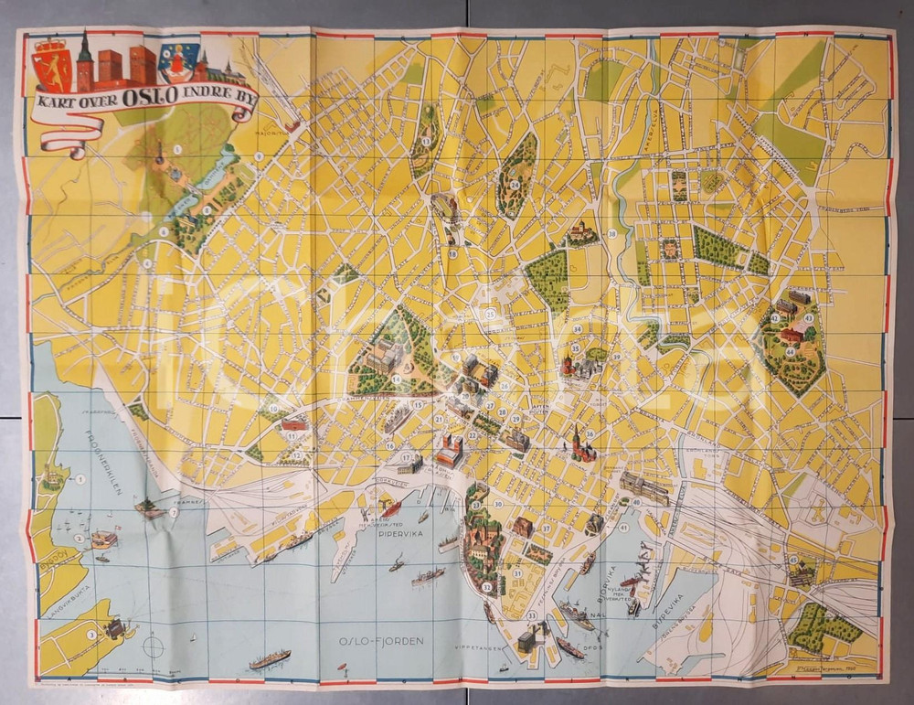 Materiale pubblicitario d’epoca 1955 TOURISM OSLO NORWAY  Billedkart  Pictorial map 1