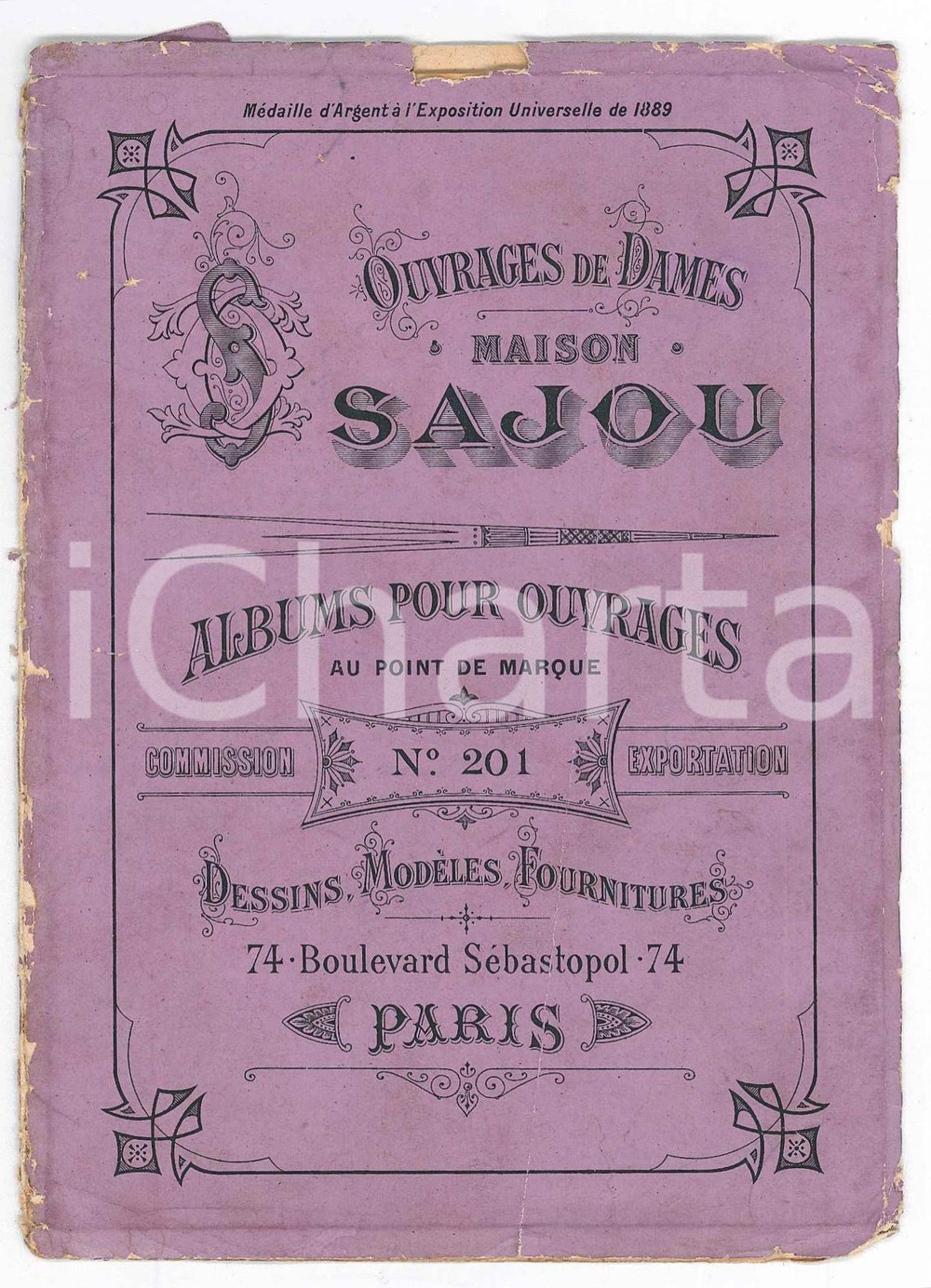 Libro, pubblicazione d epoca 1890 ca PARIS Maison SAJOU Ouvrages de dames  Album dessins n° 201 1