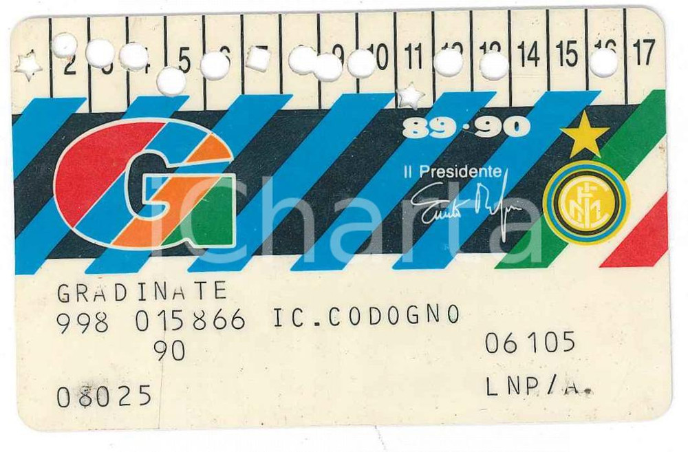 Oggetto da collezione cartaceo 1989/1990 MILANO Stadio San Siro INTER Tessera del tifoso  Gradinate  8x5 2 1