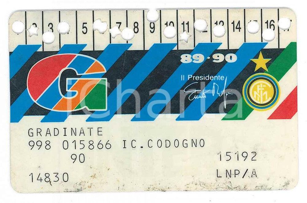 Oggetto da collezione cartaceo 1989/1990 MILANO Stadio San Siro INTER Tessera del tifoso  Gradinate  8x5 1 1
