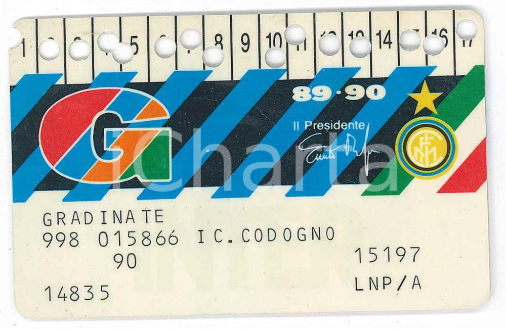 Oggetto da collezione cartaceo 1989/1990 MILANO Stadio San Siro INTER Tessera del tifoso  Gradinate  8x5 cm 1