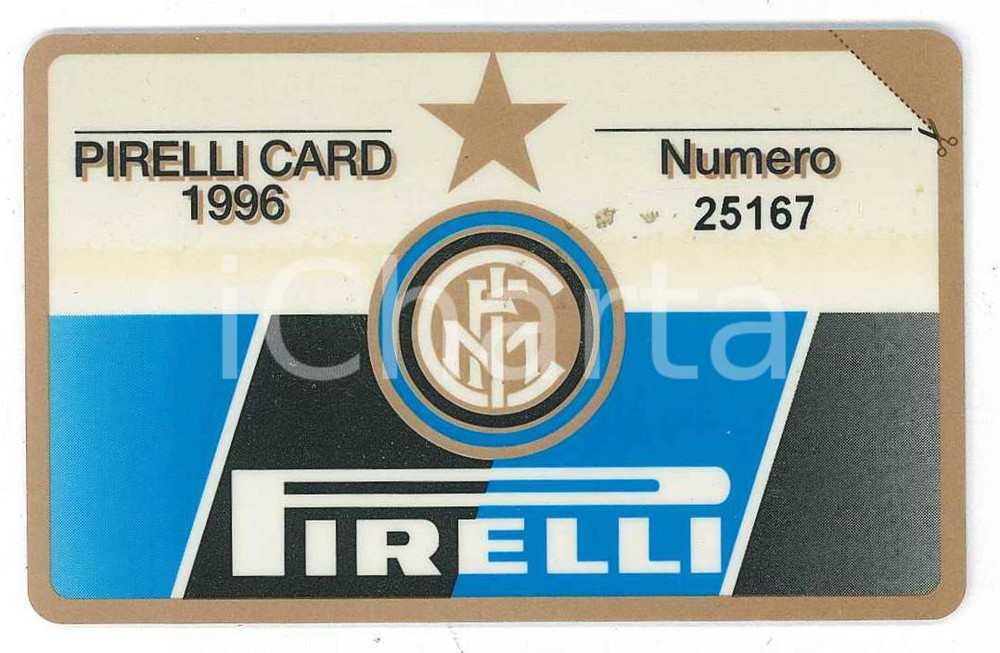 Oggetto da collezione cartaceo 1996 PIRELLI CARD Tessera per affiliati Centro coordinamento INTER CLUB 8x5 cm 1