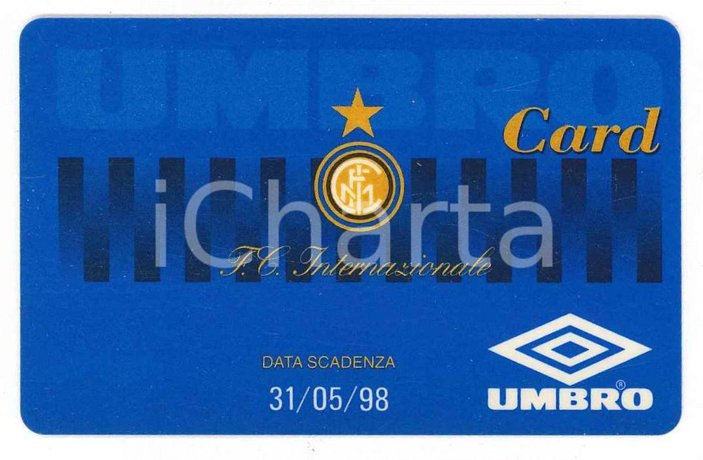 Oggetto da collezione cartaceo 1997 CALCIO  INTER Umbro Card F.C. INTERNAZIONALE Tessera 8x5 cm 1