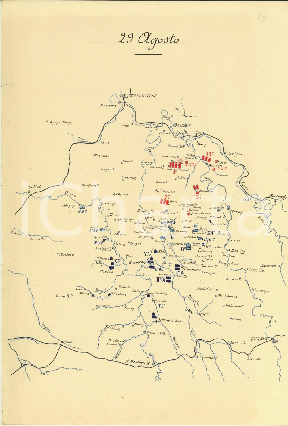1893 SCUOLA DI GUERRA Ten. POGGI - Operazioni 29 agosto 1870 Verdun *Mappa