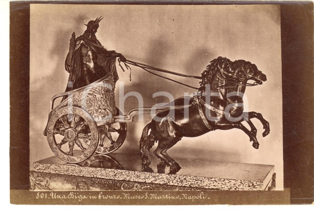 Fotografia d epoca originale 1890 ca NAPOLI Museo S. Martino  Biga in bronzo Foto Achille MAURI n° 801 1