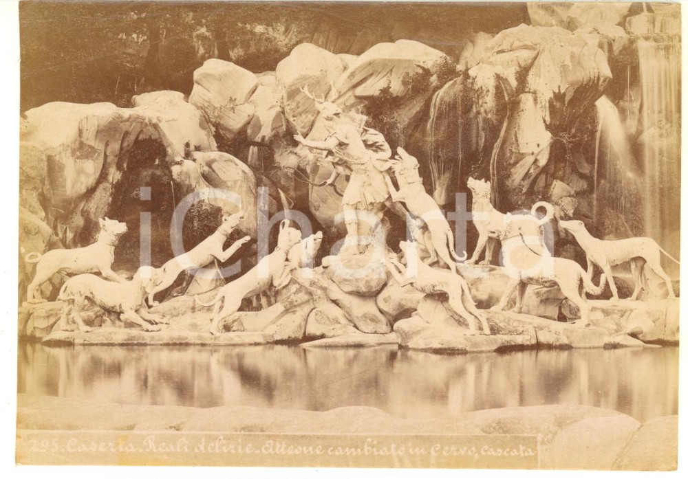 Fotografia d epoca originale 1890 ca Reggia di CASERTA  Atteone  Cascata Foto Achille MAURI nÂ° 295 1