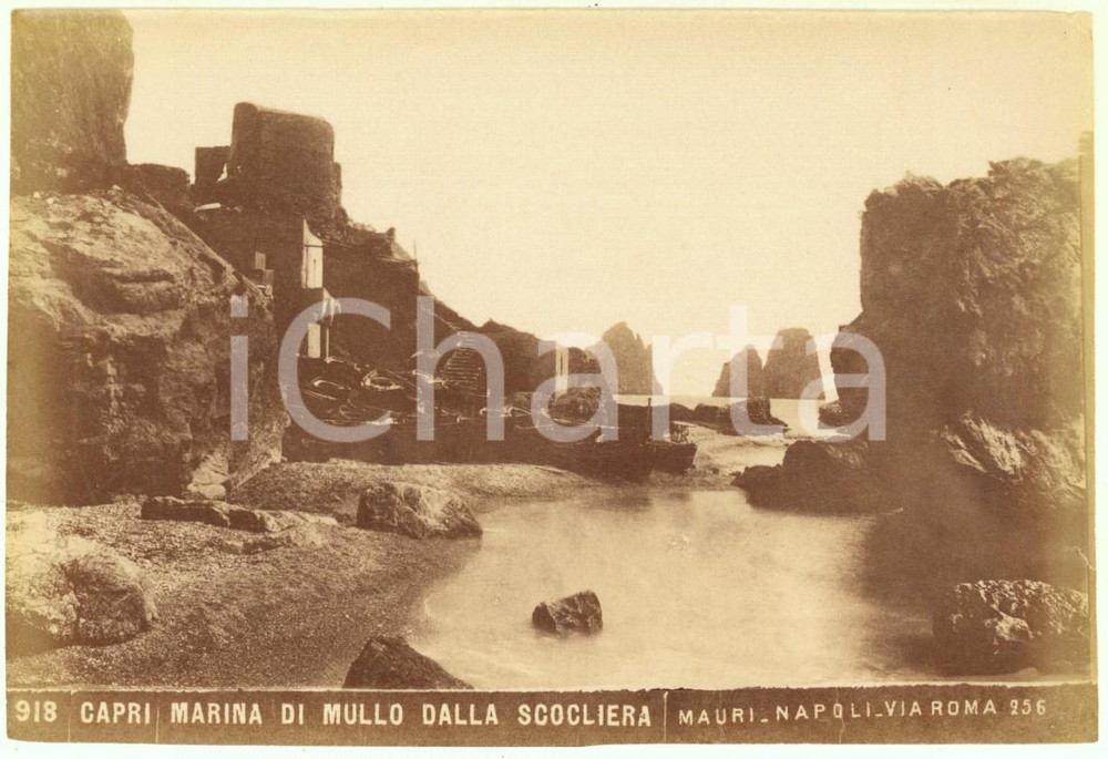 Fotografia d epoca originale 1890 ca CAPRI Marina di Mullo dalla scogliera Foto Achille MAURI nÂ° 918 1
