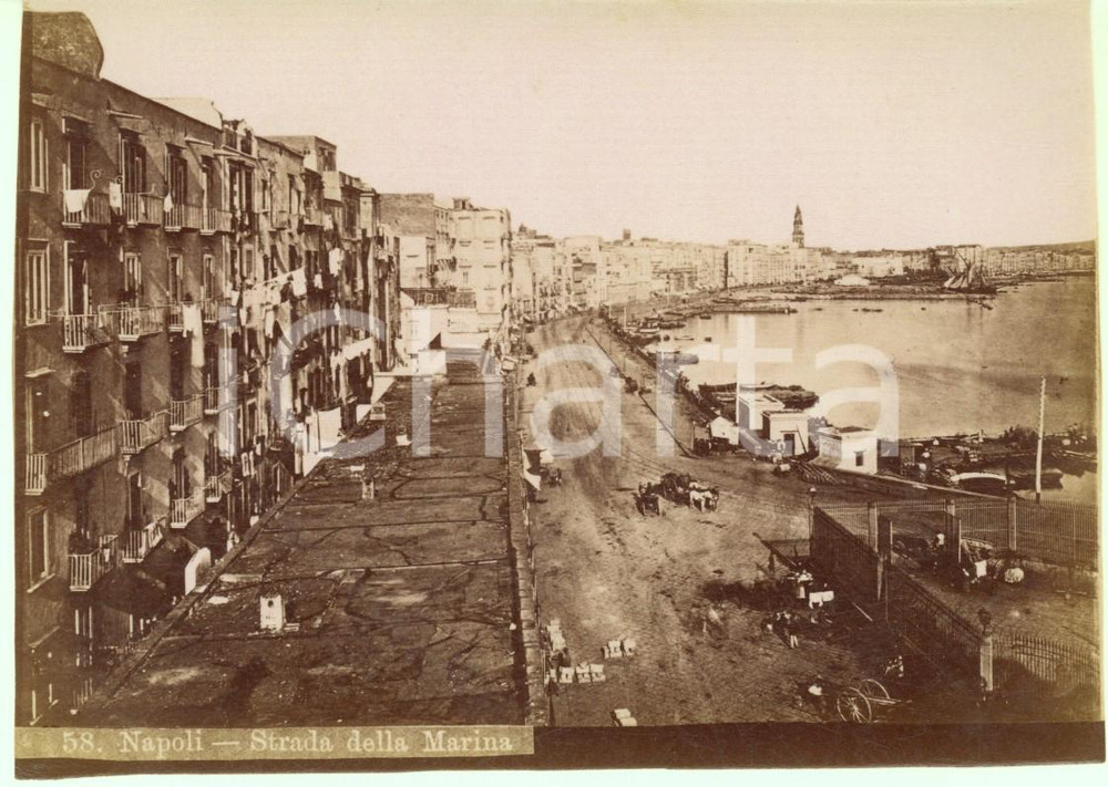 Fotografia d epoca originale 1890 ca NAPOLI  Strada della Marina Fotografia Achille MAURI 15x10 cm nÂ° 58 1
