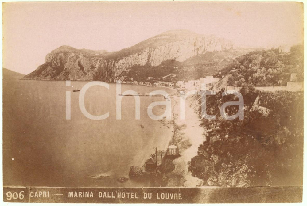 Fotografia d epoca originale 1890 ca CAPRI NA Marina dall Hotel du Louvre Foto Achille MAURI 15x10 cm 906 1
