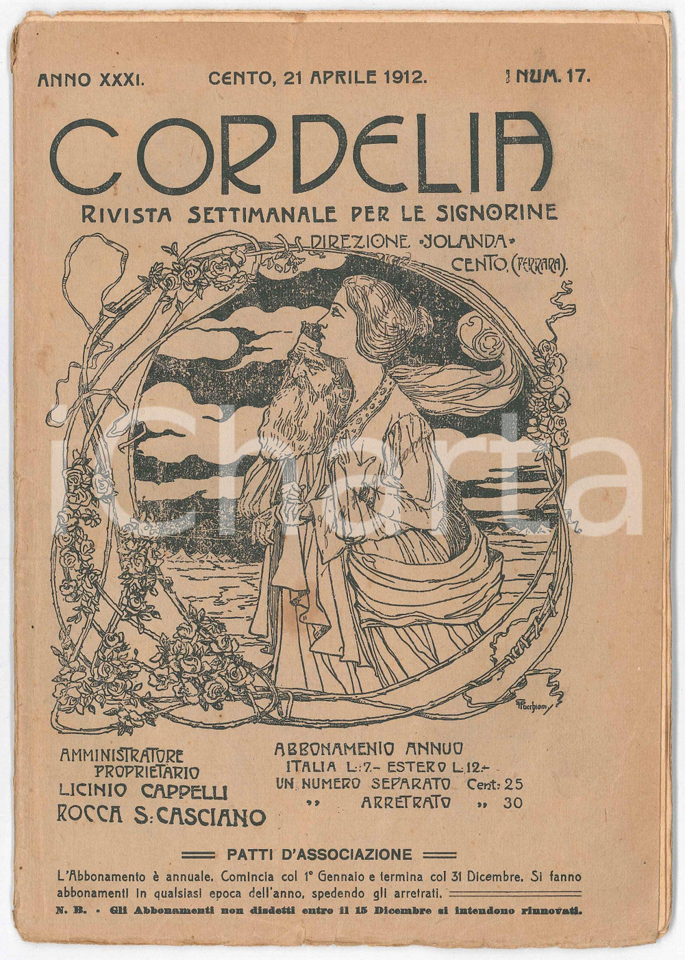 1912 CORDELIA Scritto su Giovanni PASCOLI - Rivista anno XXXI nÂ°17 Rivista d'epoca.EDITORE: Licinio Cappelli - Rocca San CascianoPAGINE: 30   POOR/danneggiato Non rilegato. Strappi e piegature diffuse. Bruniture Formato: 17x25 cm originale e autentica 1