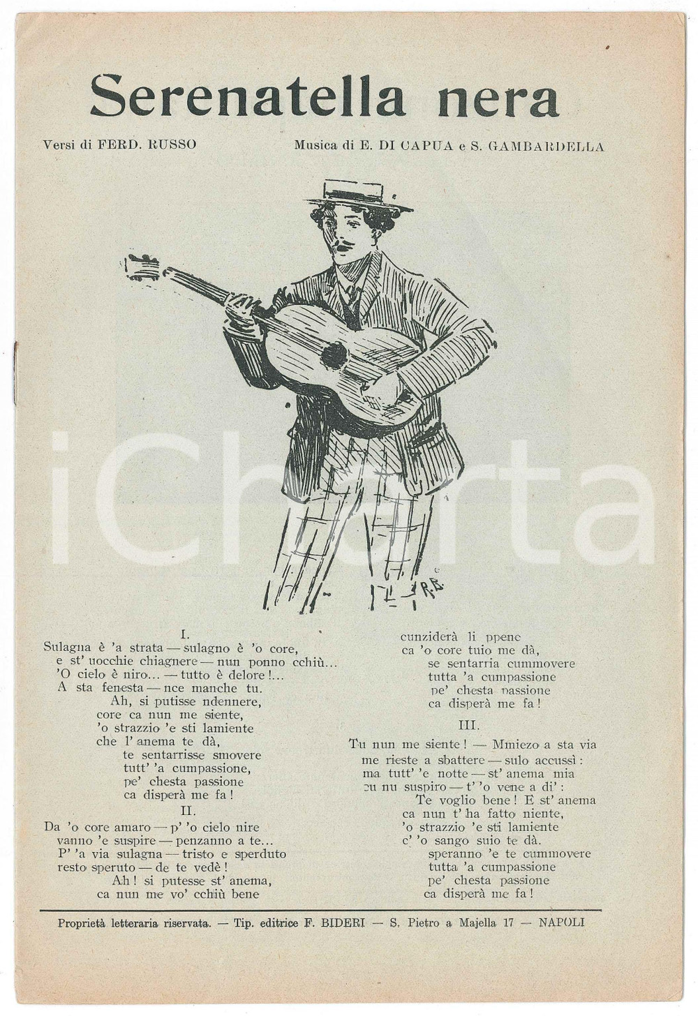 Libro, pubblicazione d epoca 1913 CANZONE NAPOLETANA Raccolta di testi  Casa editrice F. BIDERI  NAPOLI 1