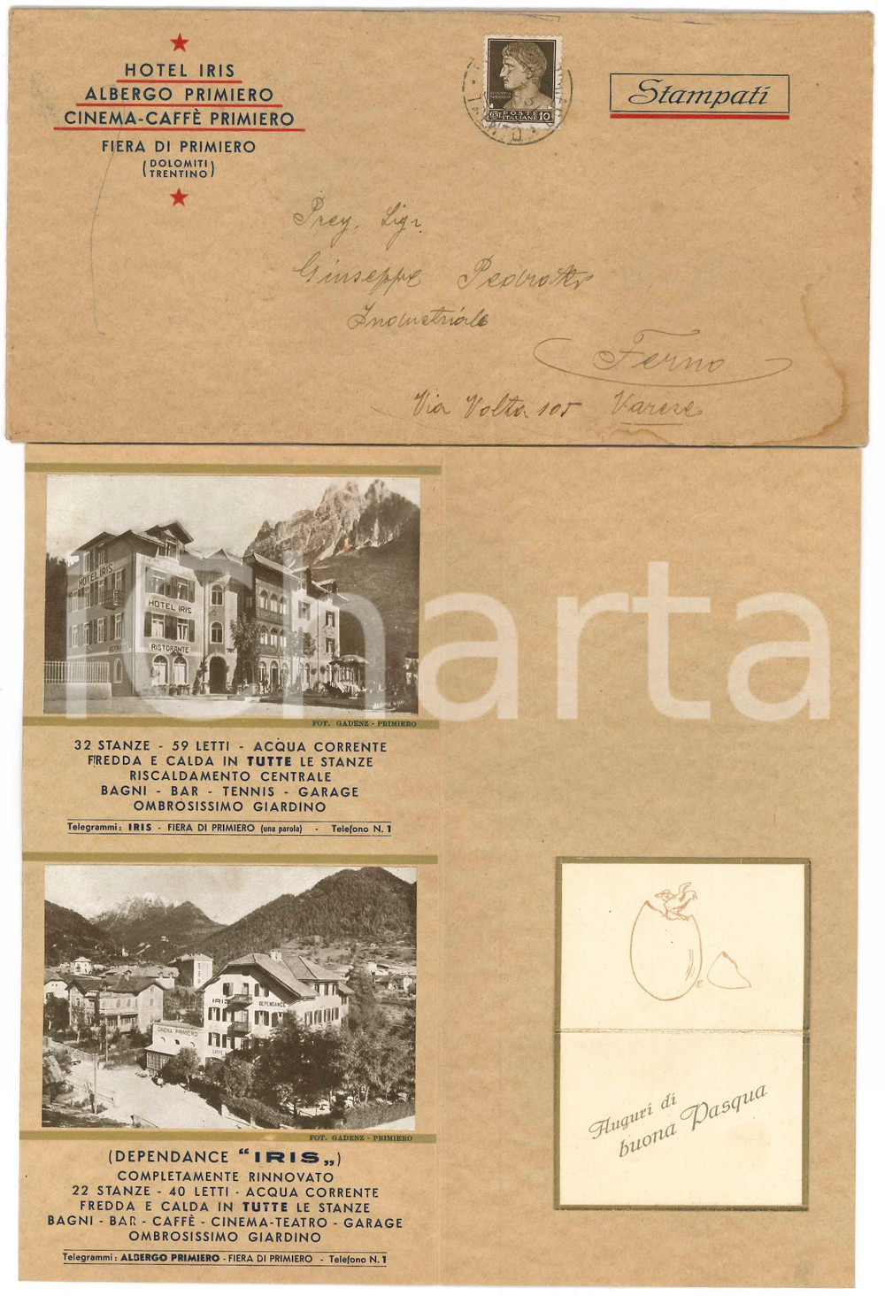 1930 ca FIERA DI PRIMIERO Hotel Iris - Albergo Primiero - Brochure ILLUSTRATA